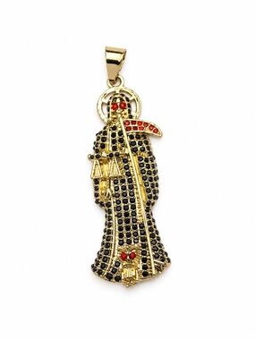 Pretty Bird Jewelry Grim Reaper Pendant | Gold Tone Black & Red Rhinestone